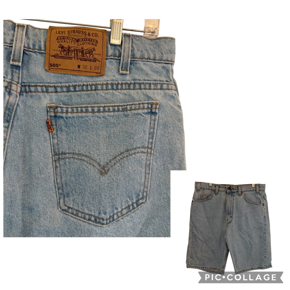 VTG Levis 505 Orange Tab Denim Jean Shorts Light Wash USA Men Sz 32 Fit 31 90s
